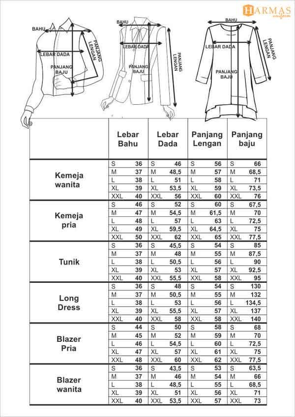 Standar Ukuran ~ Pabrik Seragam  Konveksi Bandung